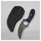 DAMASCUS STEEL FIXED BLADE HUNTING KNIFE W SHEATH