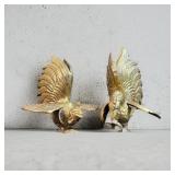 Pair of Mid-Century Brass Fighting RoosterS