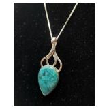Sterling Silver Necklac & Pendant W Green Stone