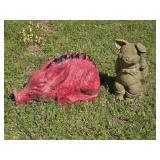 Vintage Concrete Razorback Yard Figure w/ Pig