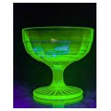 Uranium / Vaseline Green Glass Sherbet Dish