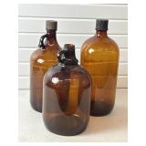 3 Vintage Amber / Brown Gallon Jugs