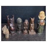 HAND CARVED WOOD FIGURES BUDDA, ANIMALS, SHOE