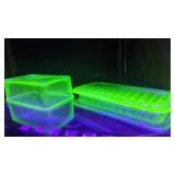 Uranium Vaseline Green Depression Glass Butter