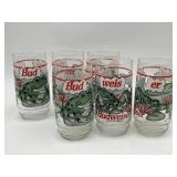6 Budweiser 1995 vintage Glasses Set Frogs 6 In.