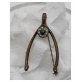VINTAGE WISHBONE GOLD TONE GREEN & CLEAR