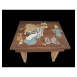 Vtg Hand Painted Wooden Stool Farm Scene