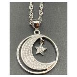 RODIUM OVER STERLING SILVER NECKLACE W/ CELESTIAL
