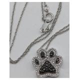STERLING SILVER BLACK & WHITE LC DIAMOND DOG PAW
