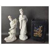 Vtg Vanity Jewelry Box & Blanc de Chine Figurines