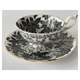 Coalport Black Leaves Footed Bine China Cup &