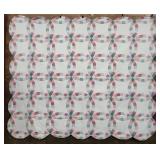 Vtg Double Wedding Band Quilt Hand Quilted