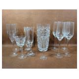 Crystal Vase, Crackle Glass Champagne Flutes++