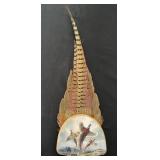 Taxidermy Mounted Pheasant Tail Feathers w Plaque