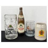 Vintage German Stein Eichbaum & Bottle, Military