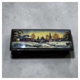 Signed Russian Black Lacquered Hand Painted