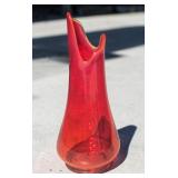 Vintage L.E. Smith Swung Glass Vase Orange / Red