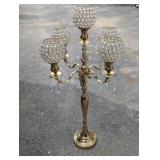 5-Arm Crystal Beaded Globe Candelabra 35" Brass