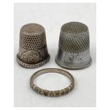 STERLING THIMBLE W/ OTHER THIMBLE & RING
