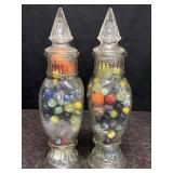 2 GLASS DECOR  JARS FULL OF MARBLES