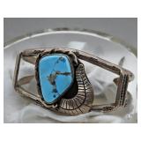 NAVAJO STERLING SILVER TURQUOISE CUFF BRACELET