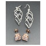 STERLING SILVER SWIRL EARRINGS & CZ DIAMONDS IN