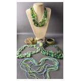 Costume Jewelry Glass Beads Cuff Bracelet Green +