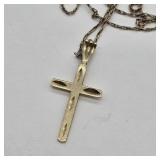 14K YELLOW GOLD CROSS & CHAIN NECKLACE CLASP ON
