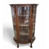 Vtg Lion Heads Claw Feet Oak Display Bow Front