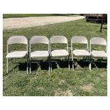 5 All Metal Tan Colored Folding Chairs