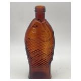 VINTAGE AMBER GLASS FISH SHAPED BOTTLE FISH