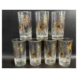 7 Libbey MCM Party Time Firework Glasses Gold &