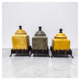 3 Fluer de Lis Ceramic Canisters w/ Ornately