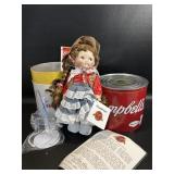 New Campbell Kids Girl Porcelain Doll in Soup Can
