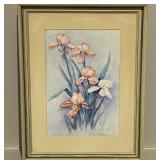 Original Watercolor Art Irises signed Blanche