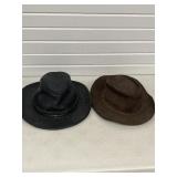 2 GENUINE LEATHER HATS BLACK XL & BROWN MED.