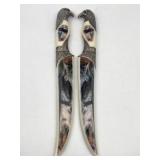 PAIR EAGLE THEMED FIXED BLADE KNIVES