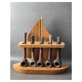 Vtg Pipe Smoke Stand & Pipes Boat Marxman +
