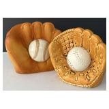 2 Vintage Baseball Glove Ceramic Planters Lefton