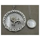 Silver Tone Leo Pendant & Floating Locket