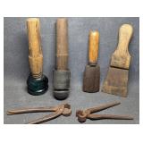 Unusual Green Glass Insulator, Old Tools