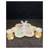 EASTER BUNNY EGG PLATE W/ 2 TURTLE EGG CUPS