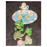 2 MINIATURE TEA SETS PMI 1999 & UNMARKED FROGS,