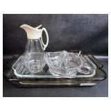 2 Baking Dishes/ Glass Juicer/ VTG Syrup Pitcher