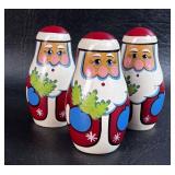 Trio of Hand Painted Wood Santaï¿½s from Russia