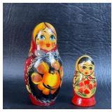2 Hand Painted Small Russian Dolls Wood