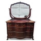 Antique Serpentine Clawfoot Dresser W Mirror
