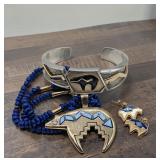 14K GOLD, BEAR NECKLACE, BRACELET & EARRINGS WITH