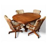 Keller Oak Dining Table & 4 Rolling Swivel Chairs