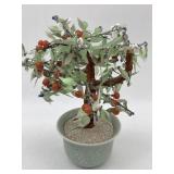 VINTAGE PERSIMMON JADE GLASS BONSAI TREE IN